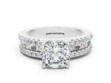 White gold Cushion Cut Moissanite Solitaire Ring with Pavé and Channel Set Band