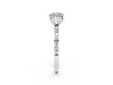 White gold Cushion Cut Moissanite Solitaire Ring with Pave Band and Four Prong Setting_26