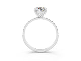 White gold Cushion Cut Moissanite Solitaire Ring with Pave Band and Four Prong Setting_27