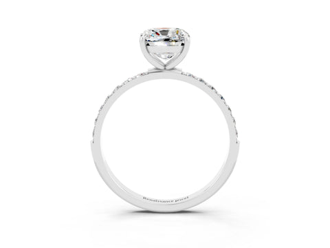White gold Cushion Cut Moissanite Solitaire Ring with Pave Band and Four Prong Setting_27