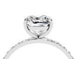 White gold Cushion Cut Moissanite Solitaire Ring with Pave Band and Four Prong Setting_28