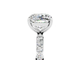 White gold Cushion Cut Moissanite Solitaire Ring with Pave Band and Four Prong Setting_29