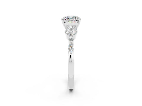 White gold Cushion Cut Moissanite Solitaire Ring with Side Stones and Four-Prong Setting_26