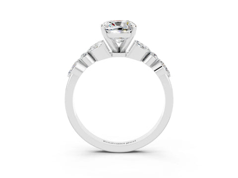 White gold Cushion Cut Moissanite Solitaire Ring with Side Stones and Four-Prong Setting_27