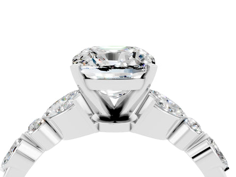 White gold Cushion Cut Moissanite Solitaire Ring with Side Stones and Four-Prong Setting_28