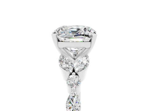 White gold Cushion Cut Moissanite Solitaire Ring with Side Stones and Four-Prong Setting_29
