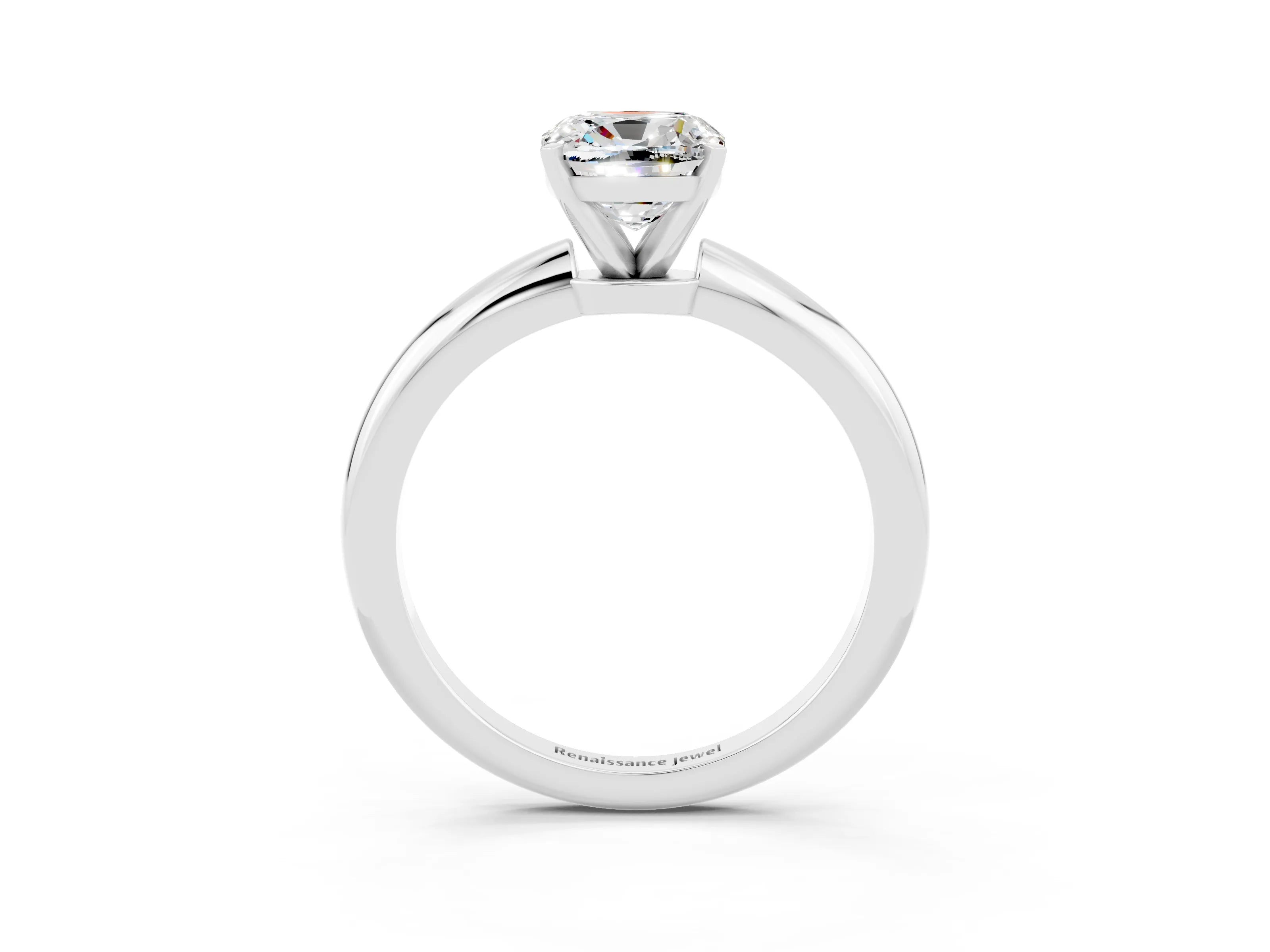 White gold Cushion Cut Moissanite Solitaire Ring with Six-Prong Setting and Classic Band_15