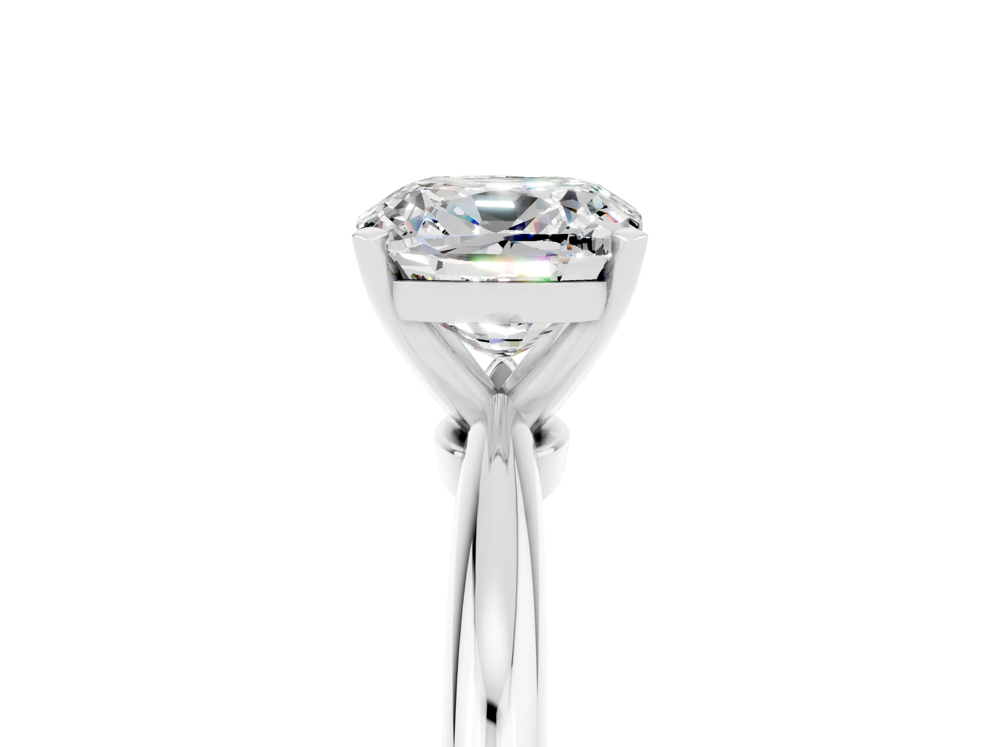 White gold Cushion Cut Moissanite Solitaire Ring with Six-Prong Setting and Classic Band_17