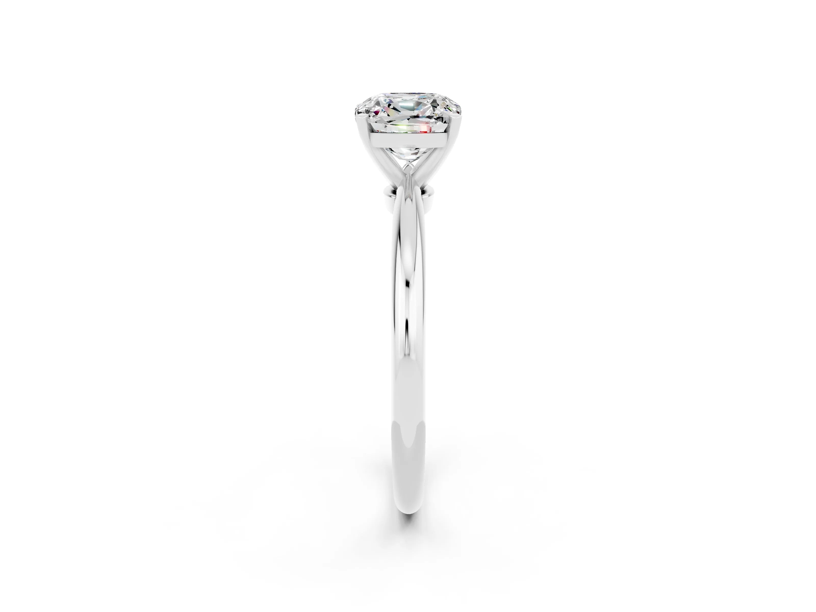 White gold Cushion Cut Moissanite Solitaire Ring with Six-Prong Setting and Classic Band_2