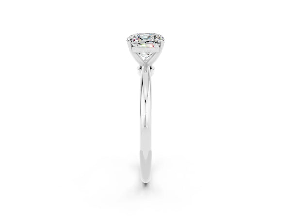 Platinum Cushion Cut Moissanite Solitaire Ring with Six-Prong Setting and Classic Band