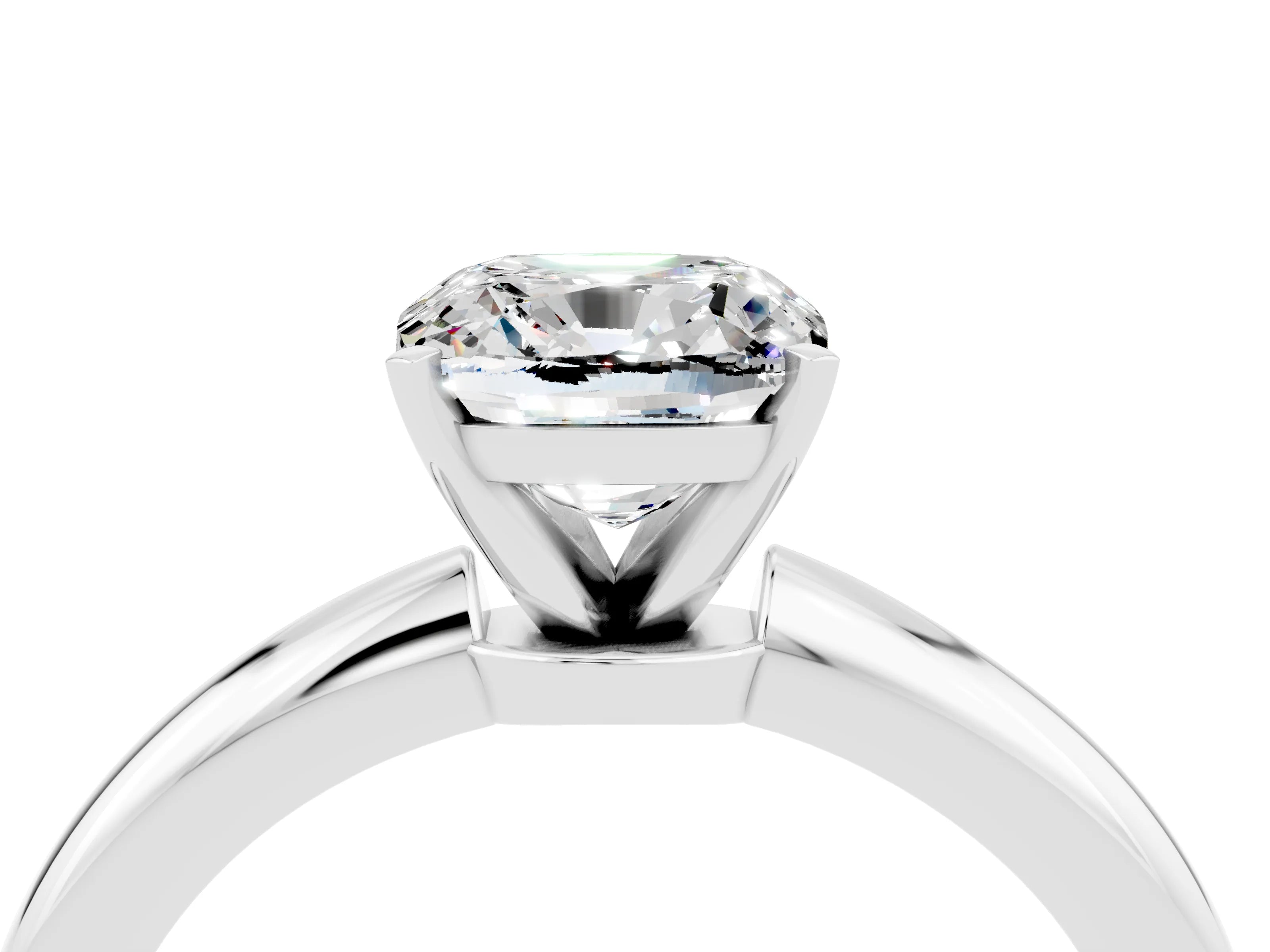 White gold Cushion Cut Moissanite Solitaire Ring with Six-Prong Setting and Classic Band_4