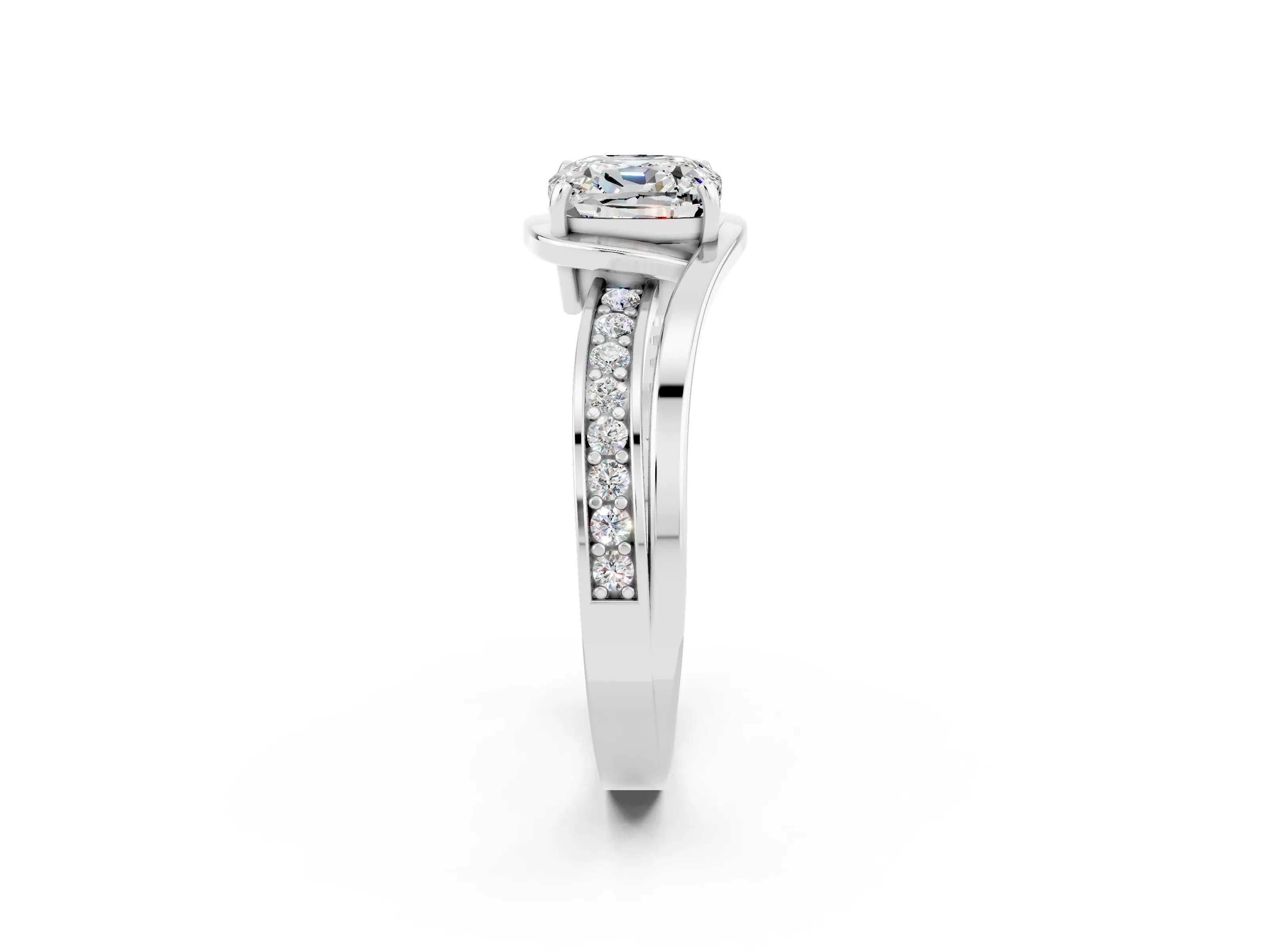 White gold Cushion Cut Moissanite Solitaire Ring with Split Shank and Prong Setting_2