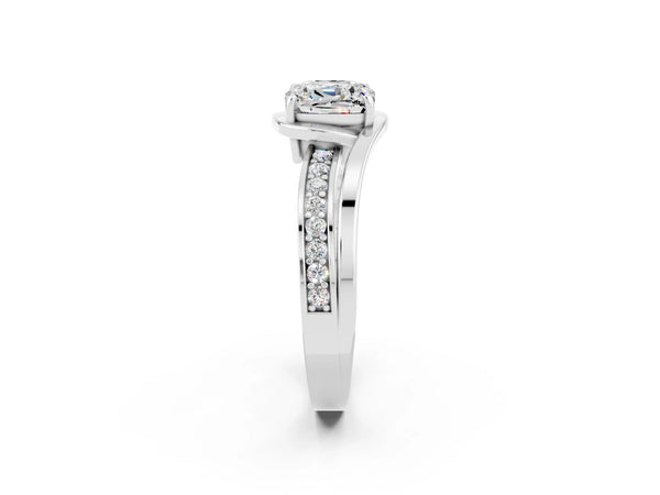 White gold Cushion Cut Moissanite Solitaire Ring with Split Shank and Prong Setting