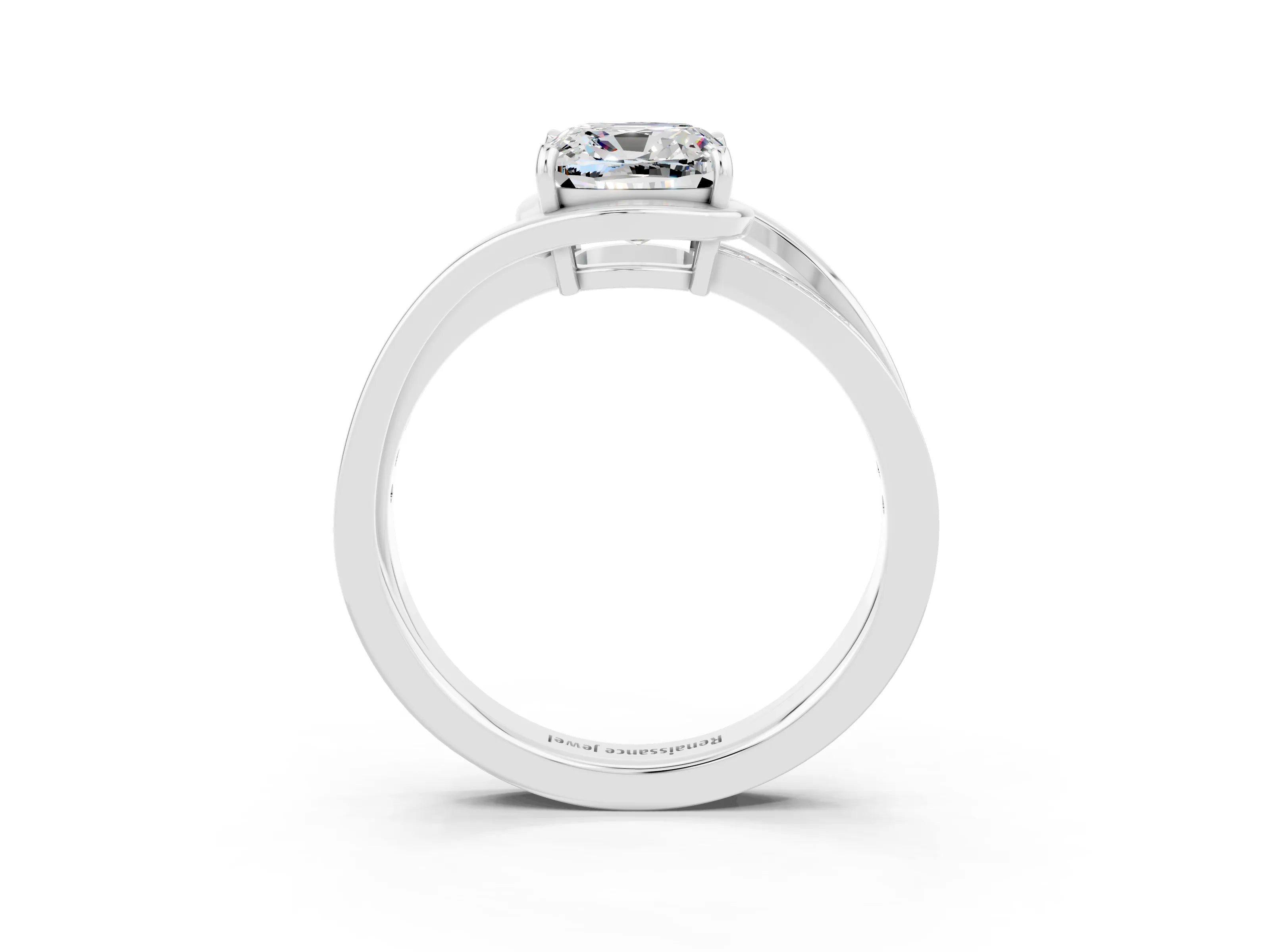 White gold Cushion Cut Moissanite Solitaire Ring with Split Shank and Prong Setting_3