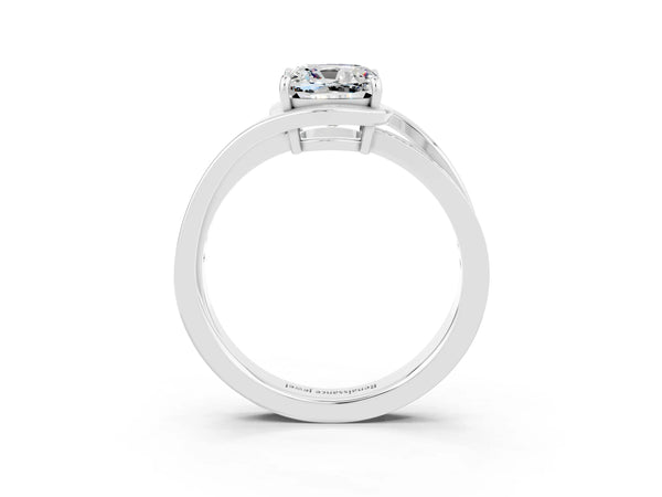 Platinum Cushion Cut Moissanite Solitaire Ring with Split Shank and Prong Setting