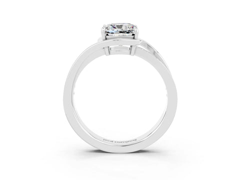 White gold Cushion Cut Moissanite Solitaire Ring with Split Shank and Prong Setting_3
