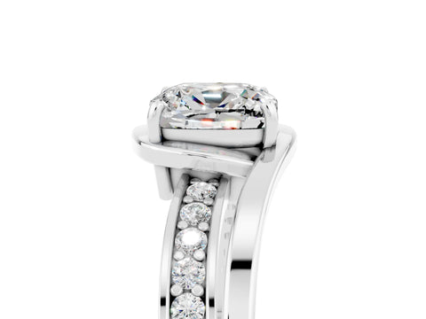 White gold Cushion Cut Moissanite Solitaire Ring with Split Shank and Prong Setting_5