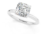 White gold Cushion Cut Moissanite Solitaire Ring with Thin Band and Four-Prong Setting_1