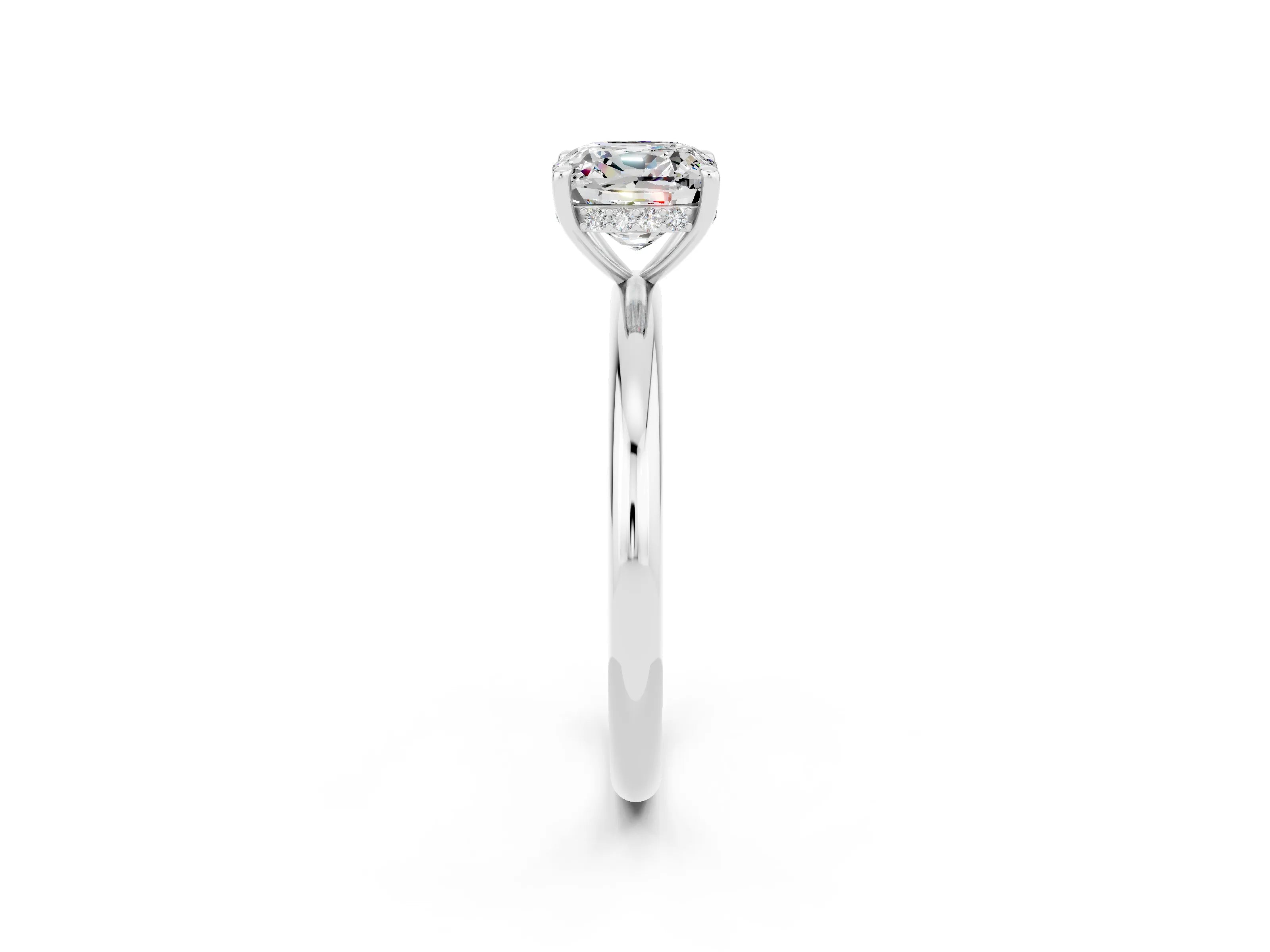 White gold Cushion Cut Moissanite Solitaire Ring with Thin Band and Four-Prong Setting_2
