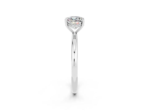 White gold Cushion Cut Moissanite Solitaire Ring with Thin Band and Four-Prong Setting_2