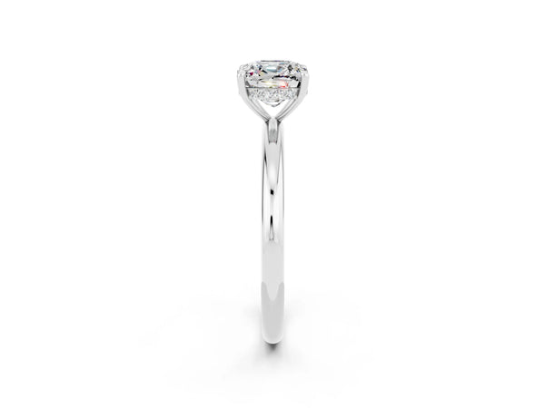 White gold Cushion Cut Moissanite Solitaire Ring with Thin Band and Four-Prong Setting