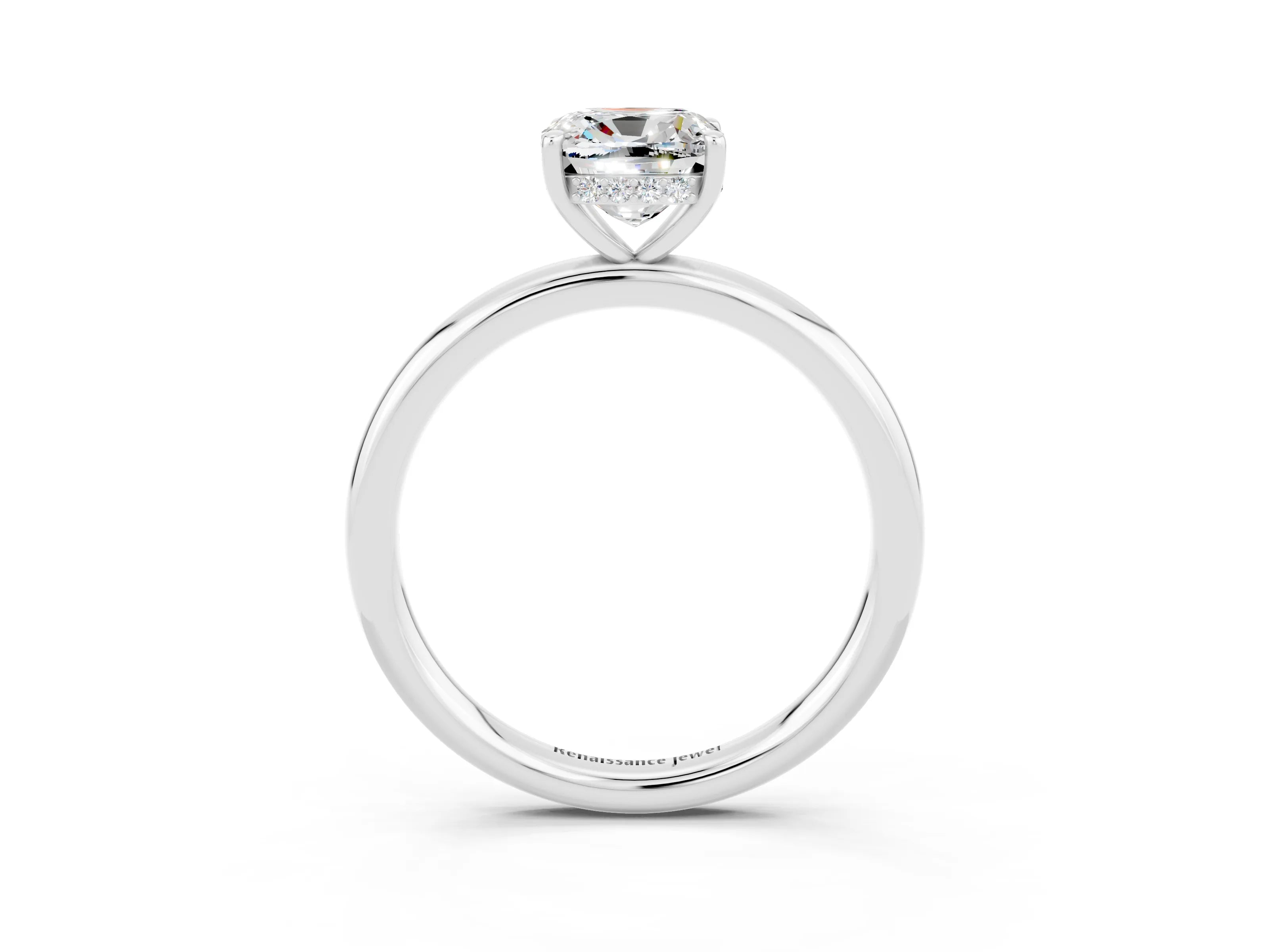 White gold Cushion Cut Moissanite Solitaire Ring with Thin Band and Four-Prong Setting_3