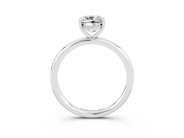 Silver Cushion Cut Moissanite Solitaire Ring with Thin Band and Four-Prong Setting