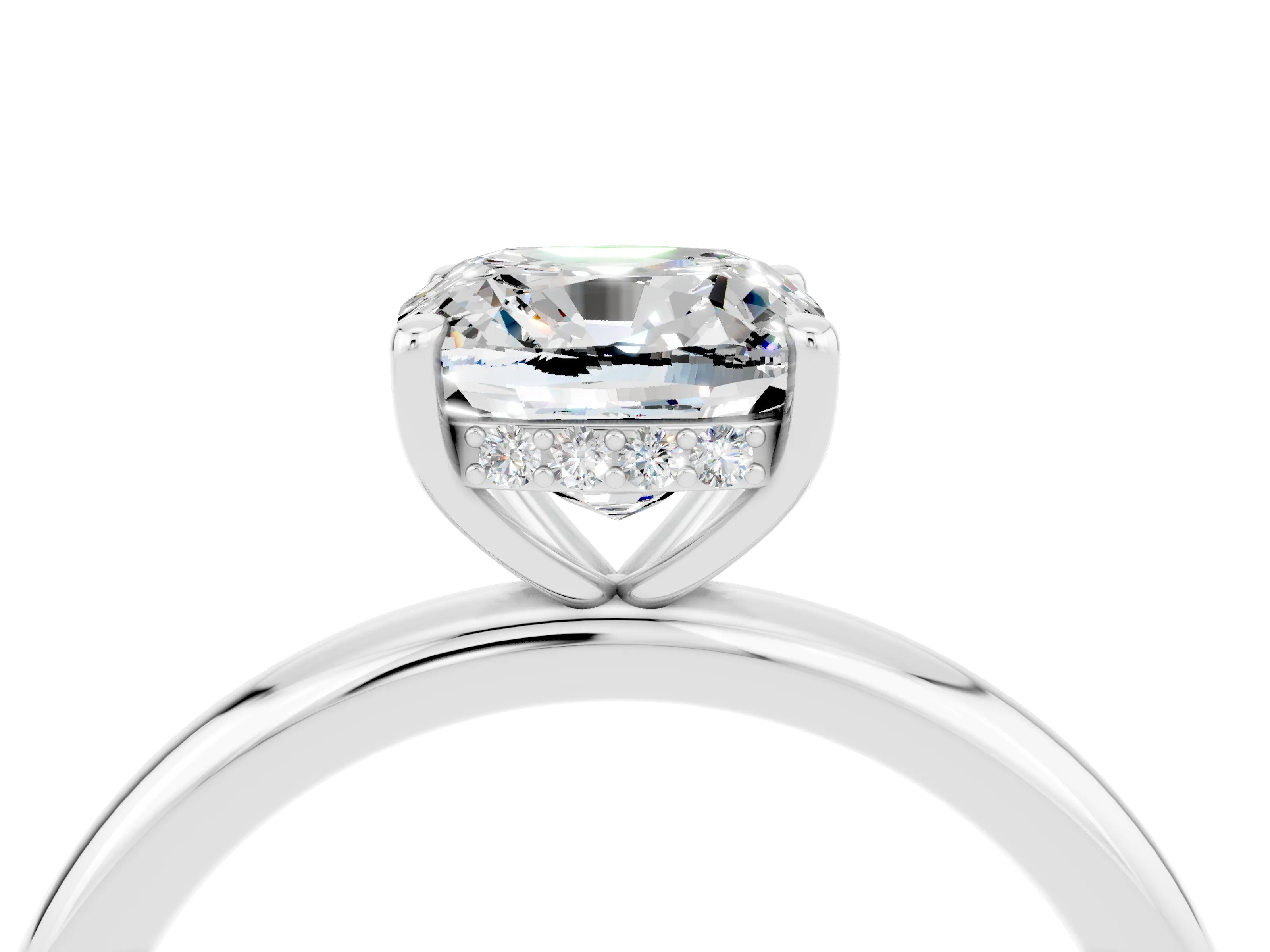 White gold Cushion Cut Moissanite Solitaire Ring with Thin Band and Four-Prong Setting_4