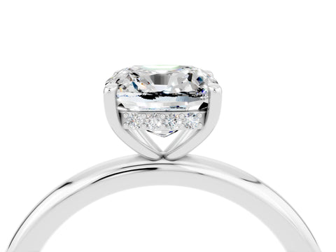 White gold Cushion Cut Moissanite Solitaire Ring with Thin Band and Four-Prong Setting_4