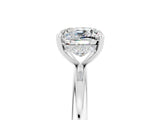 White gold Cushion Cut Moissanite Solitaire Ring with Thin Band and Four-Prong Setting_5