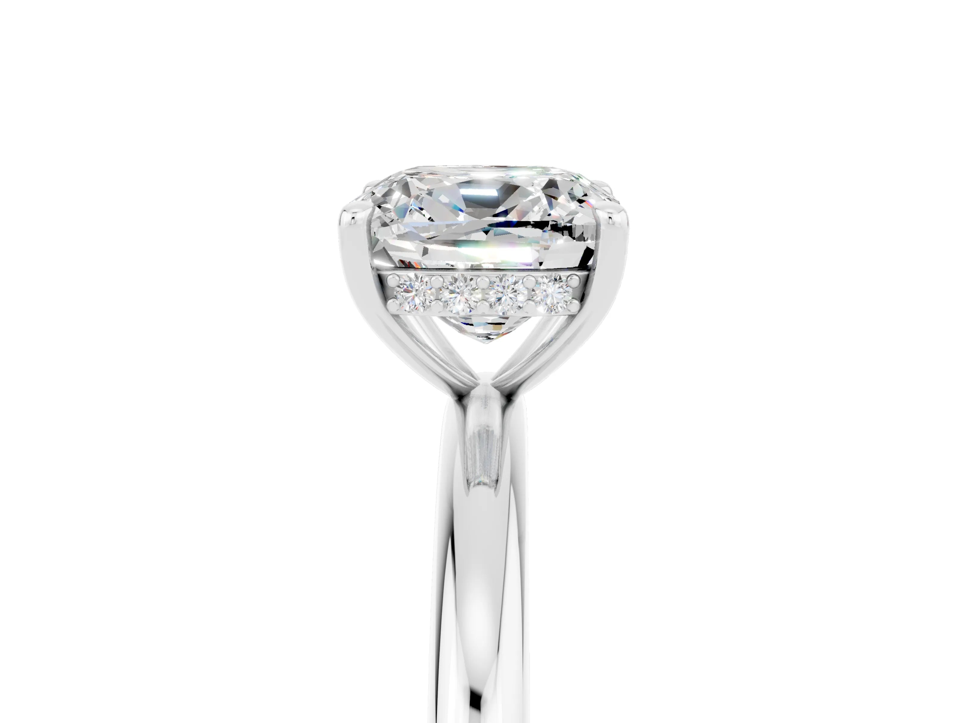 White gold Cushion Cut Moissanite Solitaire Ring with Thin Band and Four-Prong Setting_5