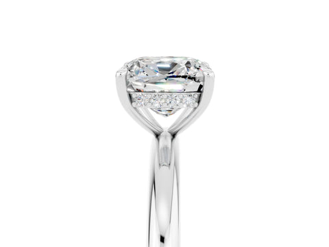 White gold Cushion Cut Moissanite Solitaire Ring with Thin Band and Four-Prong Setting_5