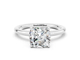 White gold Cushion Cut Moissanite Solitaire Ring with Thin Band and Four-Prong Setting