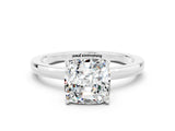 White gold Cushion Cut Moissanite Solitaire Ring with Thin Band and Prong Setting_12