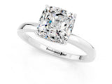 White gold Cushion Cut Moissanite Solitaire Ring with Thin Band and Prong Setting_13
