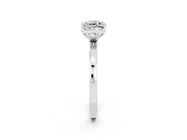 Platinum Cushion Cut Moissanite Solitaire Ring with Thin Band and Prong Setting