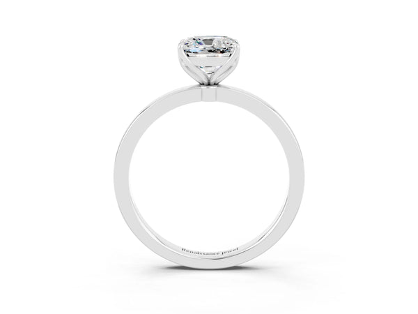 White gold Cushion Cut Moissanite Solitaire Ring with Thin Band and Prong Setting