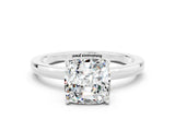 White gold Cushion Cut Moissanite Solitaire Ring with Thin Band and Prong Setting_36
