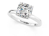 White gold Cushion Cut Moissanite Solitaire Ring with Thin Band and Prong Setting_37