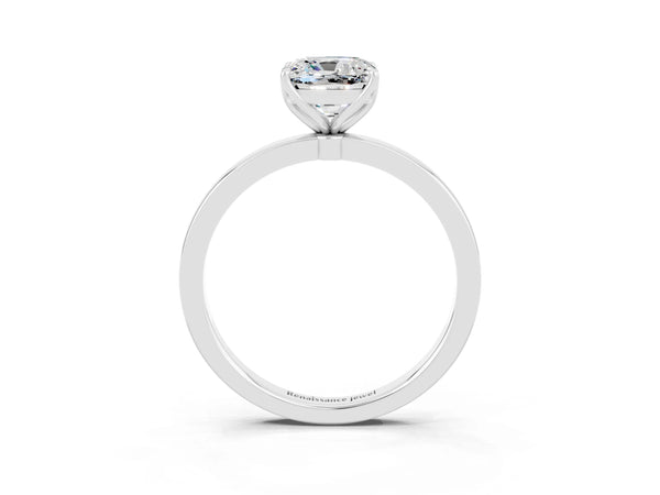 White gold Cushion Cut Moissanite Solitaire Ring with Thin Band and Prong Setting