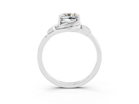 White gold Cushion Cut Moissanite Solitaire Ring with Twist Band and Four-Prong Setting_15