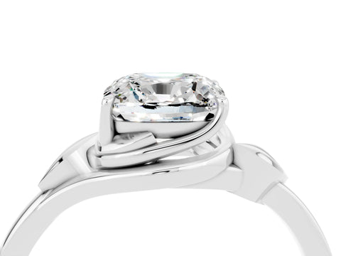 White gold Cushion Cut Moissanite Solitaire Ring with Twist Band and Four-Prong Setting_16