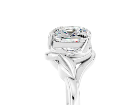 White gold Cushion Cut Moissanite Solitaire Ring with Twist Band and Four-Prong Setting_17