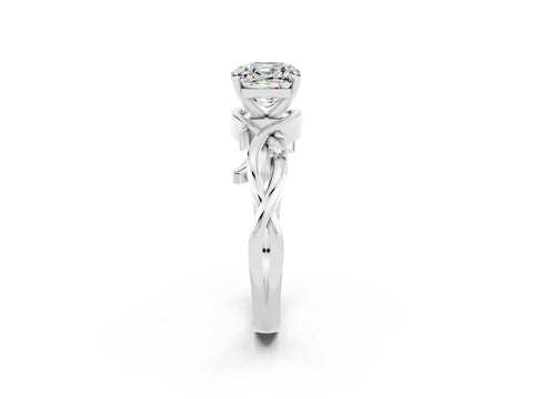 White gold Cushion Cut Moissanite Solitaire Ring with Twisted Band and Prong Setting_14