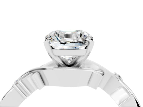 White gold Cushion Cut Moissanite Solitaire Ring with Twisted Band and Prong Setting_16