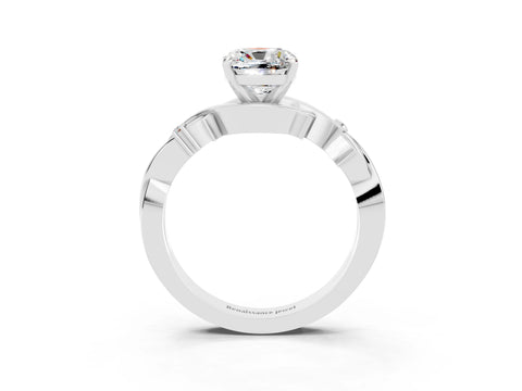 White gold Cushion Cut Moissanite Solitaire Ring with Twisted Band and Prong Setting_3