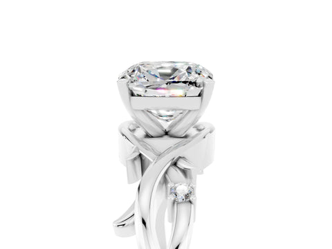 White gold Cushion Cut Moissanite Solitaire Ring with Twisted Band and Prong Setting_5