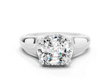 White gold Cushion Cut Moissanite Solitaire Ring with Wide Band and Prong Setting