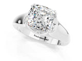 White gold Cushion Cut Moissanite Solitaire Ring with Wide Band and Prong Setting_1