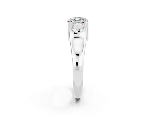 White gold Cushion Cut Moissanite Solitaire Ring with Wide Band and Prong Setting